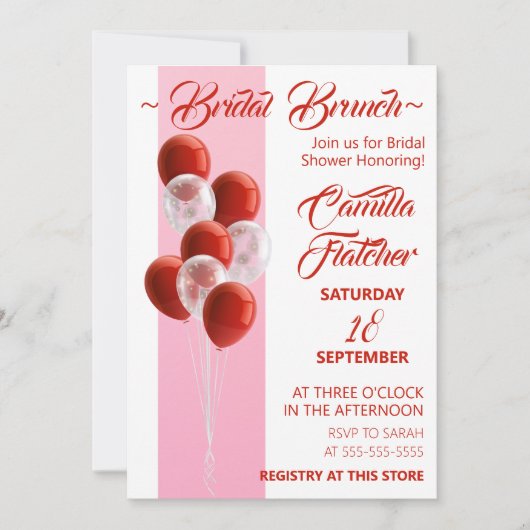 Rode ballonnen. Elegant Bridal Brunch card Kaart (Voorkant)