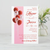 Rode ballonnen. Elegant trouwkaart Kaart (Staand voorkant)