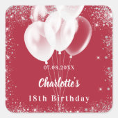 Rode ballonnen witte verjaardag vierkante sticker (Voorkant)