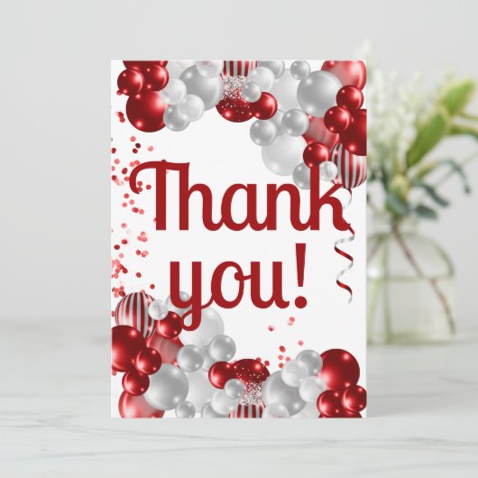 Rode Ballons Verjaardag Dank u Bedankkaart (Staand voorkant)