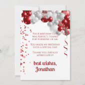 Rode Ballons Verjaardag Dank u Bedankkaart (Achterkant)