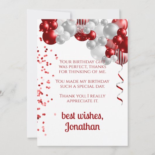 Rode Ballons Verjaardag Dank u Bedankkaart (Achterkant)