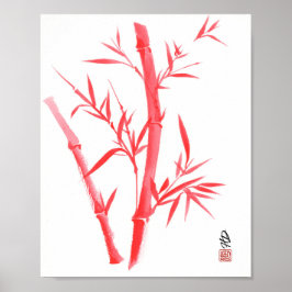 Rode Bamboe Chinese Kwast Kunst Poster