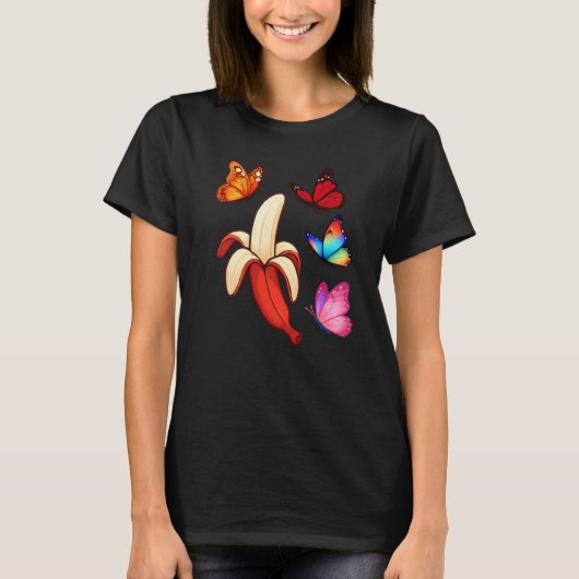 Rode banaan en vlinders t-shirt (Voorkant)
