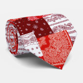 Rode Bandana Patchwork Paisley Naaipatroon Stropdas (Opgerold)