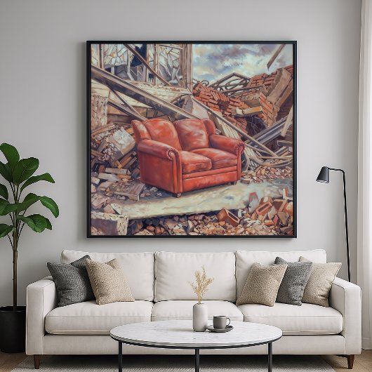 Rode bank in puin - onverwachte schoonheidskunst poster