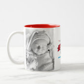 Rode Banner Happy 1st Father's Day 2 Foto vet Tweekleurige Koffiemok (Links)