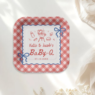 Rode Barbecue Baby-Q Baby Shower Papieren Borden Bordje