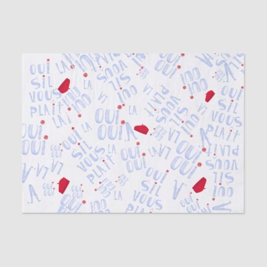 Rode baret Schattige Frans Oui Merci Ja Bedankt Tissuepapier (Voorkant)