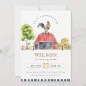 Rode Barn Chicken Boerderij Waterverf Birthday Inv Bedankkaart (Voorkant)