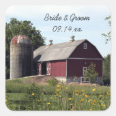 Rode Barn country Wedding Envelope Seals Vierkante Sticker (Voorkant)