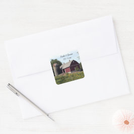 Rode Barn country Wedding Envelope Seals Vierkante Sticker