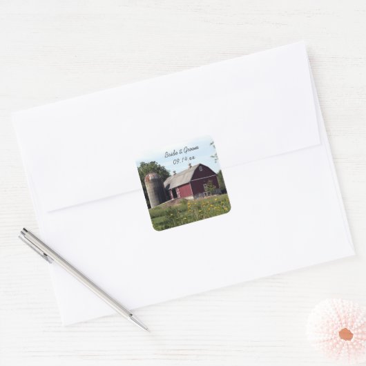 Rode Barn country Wedding Envelope Seals Vierkante Sticker (Envelop)