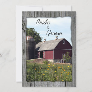 Rode Barn en Silo Country Wedding Kaart