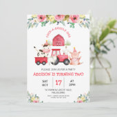 Rode Barn en tractorFloral Boerderij van afgelopen Kaart (Staand voorkant)