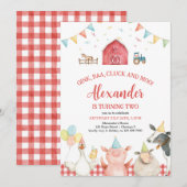 Rode Barn Farm Animals Barnyard Birthday Invitatio Kaart (Voorkant / Achterkant)