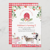 Rode Barn Farm Dieren Apple Birthday Uitnodiging (Voorkant / Achterkant)