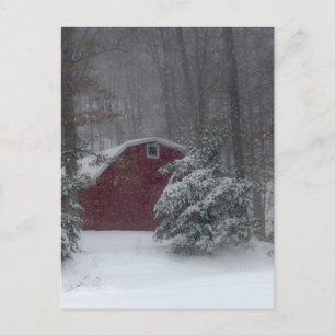 Rode Barn in de sneeuw Briefkaart