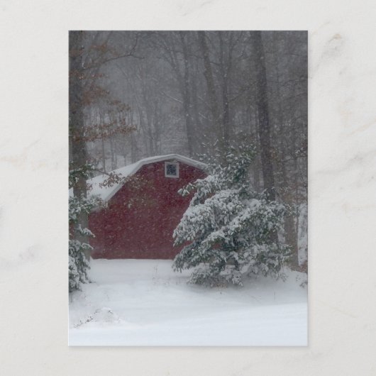 Rode Barn in de sneeuw Briefkaart (Voorkant)