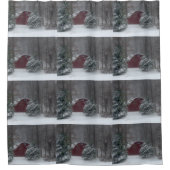 Rode Barn in de sneeuw Douchegordijn (Voorkant)