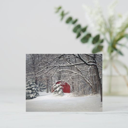 Rode Barn in de sneeuw van 2011 Briefkaart (Staand voorkant)