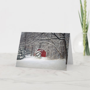 Rode Barn in de sneeuw van 2011 Feestdagen Kaart