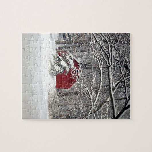 Rode Barn in de sneeuw van 2011 Legpuzzel (Horizontaal)