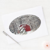 Rode Barn in de sneeuw van 2011 Ovale Sticker (Envelop)