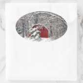 Rode Barn in de sneeuw van 2011 Ovale Sticker (Tas)