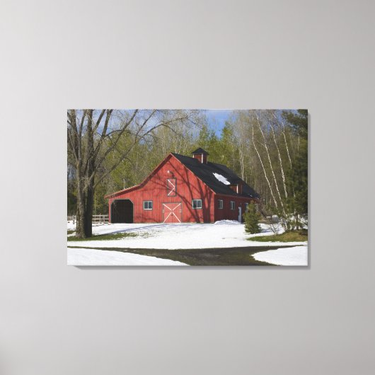Rode Barn in de winter Canvas Afdruk (Voorkant)