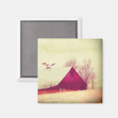 Rode Barn in de winter Magneet (Voorkant / Achterkant)