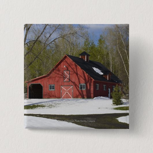 Rode Barn in de winter Vierkante Button 5,1 Cm (Voorkant)