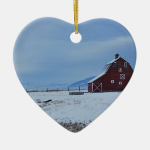 Rode Barn in het Rocky-gebergte van de winter Keramisch Ornament