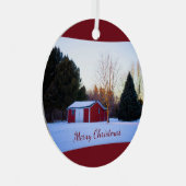 Rode Barn in het sneeuwOrnament Metalen Ornament (Voorkant Rechts)