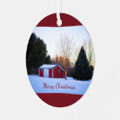 Rode Barn in het sneeuwOrnament Metalen Ornament (Voorkant links)