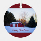 Rode Barn in het sneeuwOrnament Metalen Ornament (Voorkant)