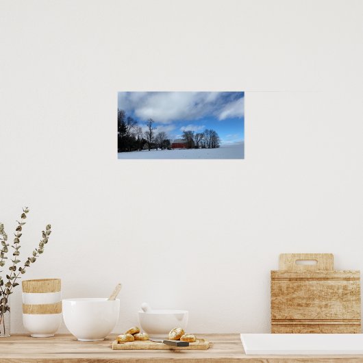 Rode Barn in het sneeuwPoster Poster (Keuken)