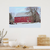 Rode Barn in sneeuw Poster (Keuken)