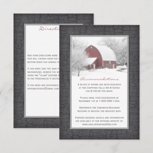 Rode Barn in Winter Wedding Enclosure Kaart (Voorkant / Achterkant)