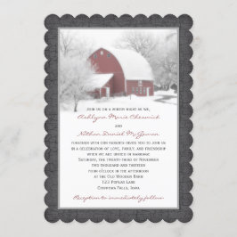 Rode Barn in Winter Wedding Invitation 2 Kaart