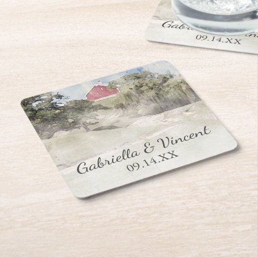 Rode Barn op het Boerderij van het heuvelland Kartonnen Onderzetters (Schuin)