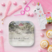 Rode Barn op het Boerderij van het heuvelland Papieren Bordje (Feest)