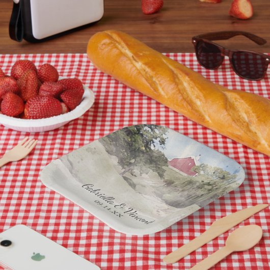 Rode Barn op het Boerderij van het heuvelland Papieren Bordje (Picknick)