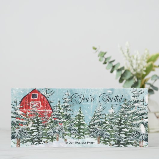 Rode Barn, pijnbomen, winterkerstfeest Kaart (Staand voorkant)