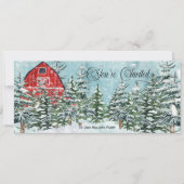  Rode Barn, pijnbomen, winterkerstfeest Kaart (Voorkant)