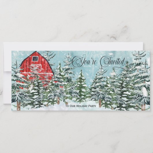 Rode Barn, pijnbomen, winterkerstfeest Kaart (Voorkant)