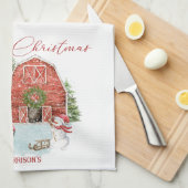 Rode Barn, Snowman, Bomen, Rode auto Theedoek (Quarter Fold)