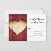 Rode Barn Wood Heart Country Weddenschap RSVP-kaar RSVP Kaartje (Voorkant)
