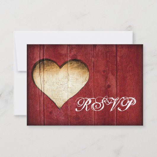 Rode Barn Wood Heart Country Weddenschap RSVP-kaar RSVP Kaartje (Achterkant)