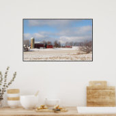 Rode Barns in de winter Poster (Keuken)